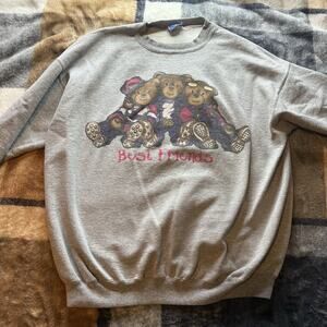 VTG Best Friends Teddy Bear 1980s Crewneck Pullover Sweatshirt Sz L College Ware